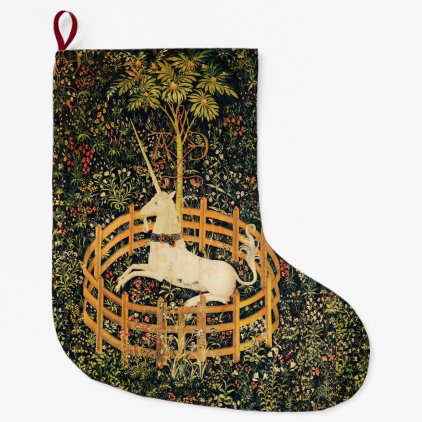 UNICORN GOTHIC FANTASY FLOWERS,FLORAL MOTIFS Green Large Christmas Stocking