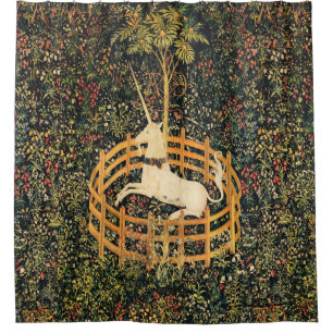 UNICORN,GOTHIC FANTASY FLOWERS,FLORAL MOTIFS SHOWER CURTAIN