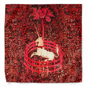 UNICORN GOTHIC FANTASY FLOWERS,RED FLORAL MOTIFS BANDANA