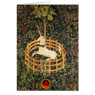 UNICORN GOTHIC FANTASY GREEN FLORAL Christmas Cards