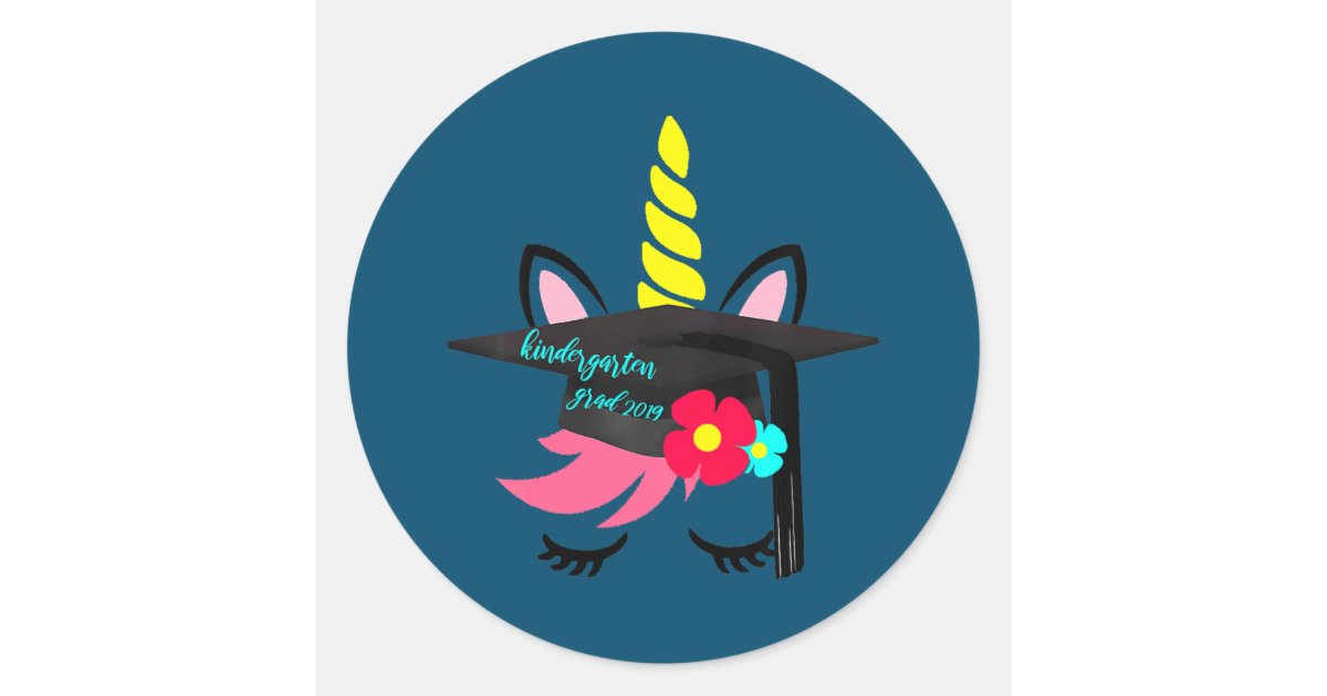 Unicorn Graduation Cap Flower Kindergarten Classic Round Sticker
