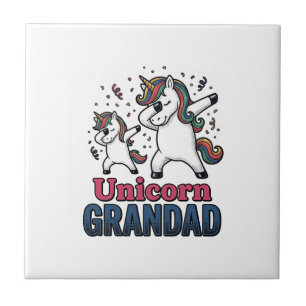 Unicorn Grandad Vintage Engraving Shirt Design_1 Ceramic Tile