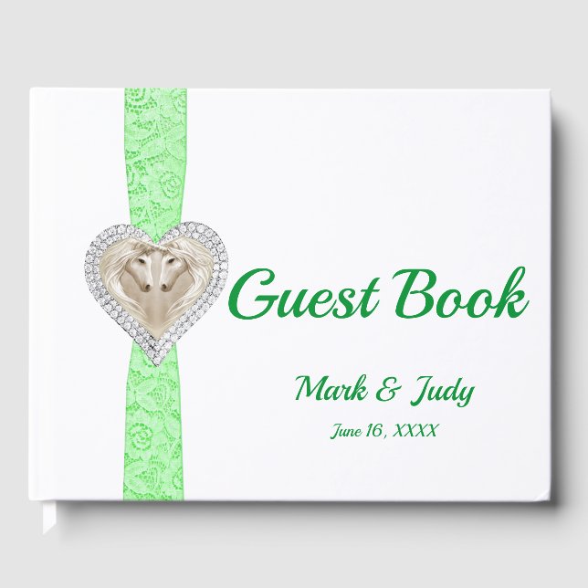 Unicorn Green Lace Ribbon Wedding Guestbook (Front)