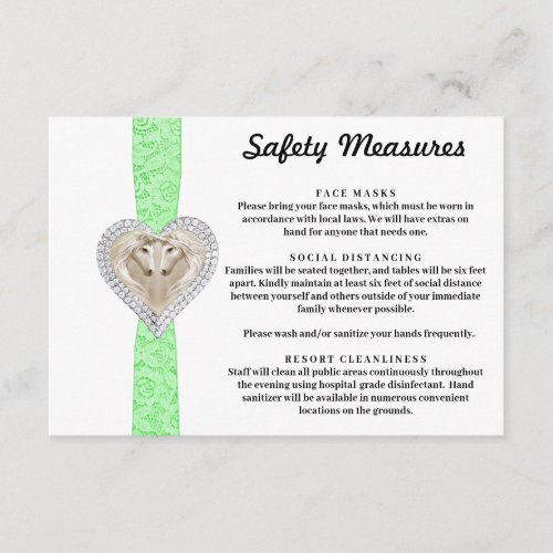 Unicorn Green Lace Safety Measures Enclosure Card