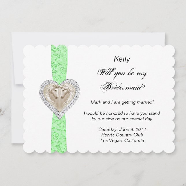 Unicorn Green Lace Wedding Bridesmaid Card (Front)