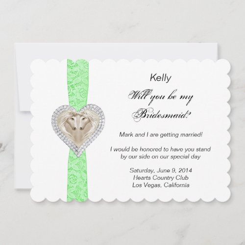 Unicorn Green Lace Wedding Bridesmaid Card