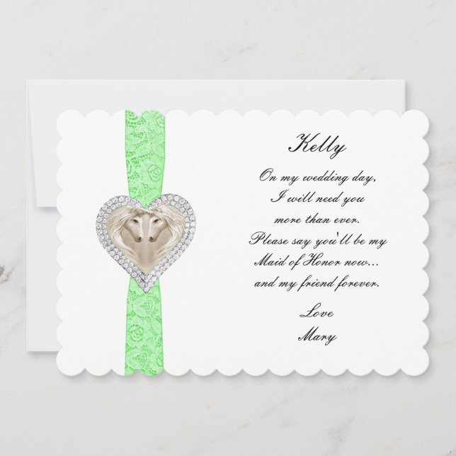 Unicorn Green Lace Wedding Maid Of Honor Card (Front)