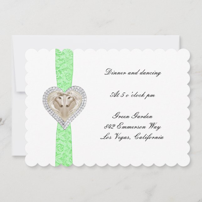 Unicorn Green Lace Wedding Reception Card (Front)