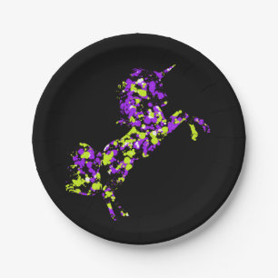 Unicorn Green Purple Splattered Paint Paper Plates
