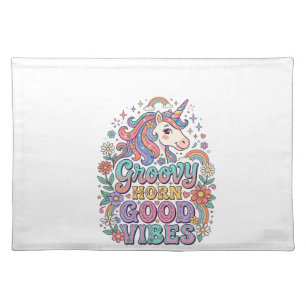 Unicorn Groovy Horn Good Vibes Charming POD Artwor Cloth Placemat