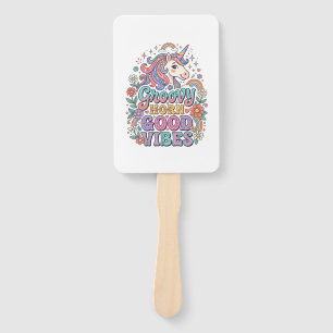 Unicorn Groovy Horn Good Vibes Charming POD Artwor Hand Fan
