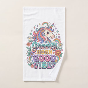 Unicorn Groovy Horn Good Vibes Charming POD Artwor Hand Towel