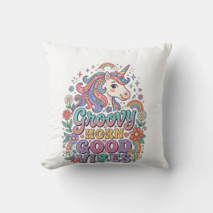 Unicorn Groovy Horn Good Vibes Charming POD Artwor Throw Pillow