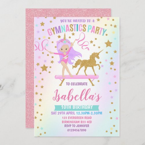 Unicorn Gymnastics birthday Invitation