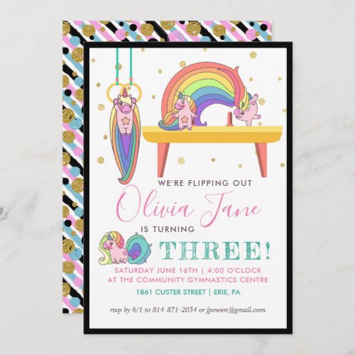 Unicorn Gymnastics Birthday Party Invitation