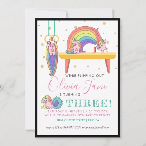 Unicorn Gymnastics Birthday Party Invitation