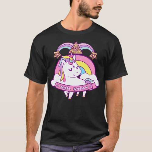 Unicorn Hail Satan Death Metal Rainbow Gift T_Shirt