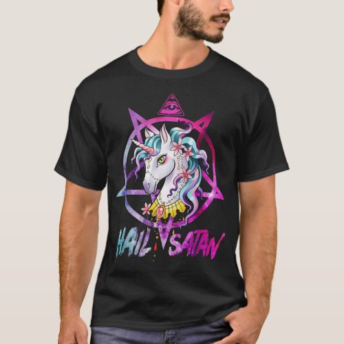 Unicorn Hail Satan Death Metal Rainbow Rave Men 67 T_Shirt
