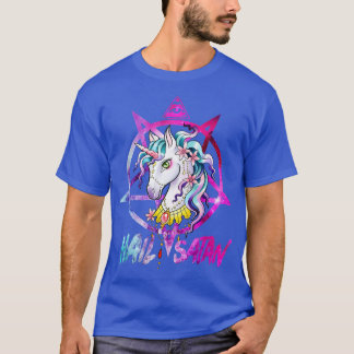 Unicorn Hail Satan Death Metal Rainbow  Rave Men W T-Shirt