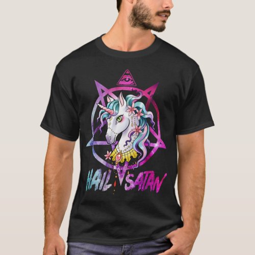 Unicorn Hail Satan Death Metal Rainbow shirt Rave 