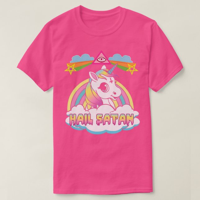 Unicorn Hail Satan Death Metal Rainbown T-Shirt (Design Front)