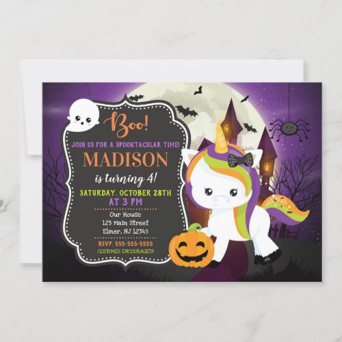 Unicorn Halloween Birthday Invitation