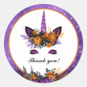 Unicorn Halloween Floral Birthday Thank You Classic Round Sticker