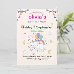 Unicorn Hand drawn pricess Birthday Invitation