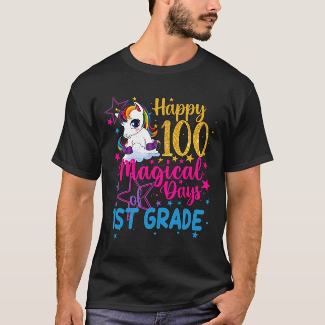 Unicorn Happy 100 Magical Days Of 1st Grade  T-Shirt (Front)