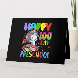 Unicorn Happy 100th Day Of Preschool For Kids Boys Card
