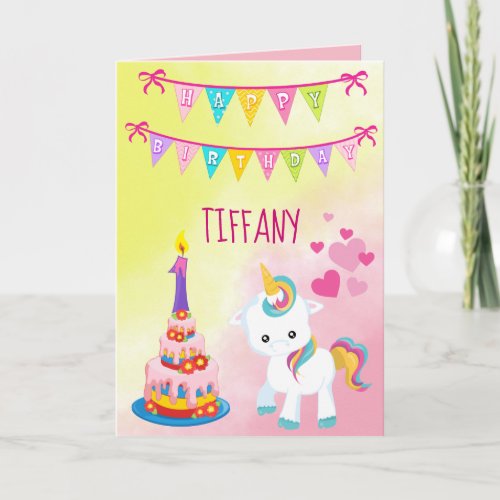 Unicorn Happy 1st Birthday Girl Card