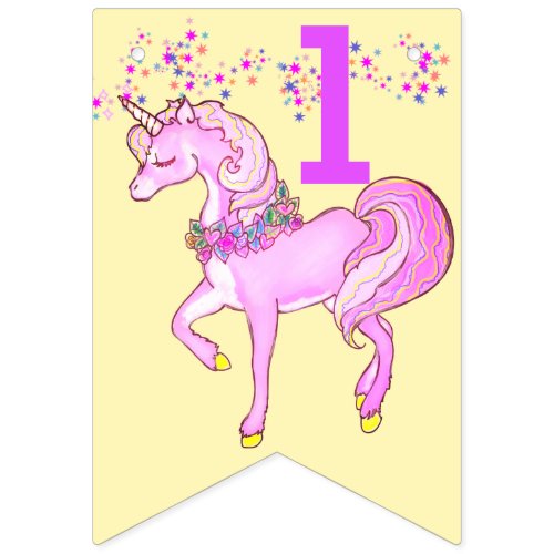 Unicorn HAPPY BIRTHDAY Add Little Girls Age Bunting Flags