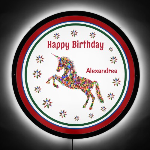 Unicorn Happy Birthday Glitter Sparkle Custom LED Sign