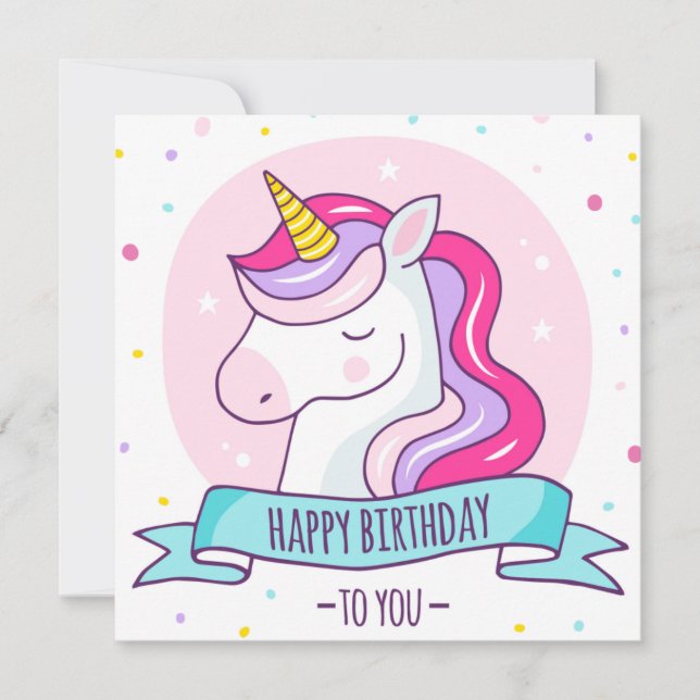 Unicorn Happy Birthday Holiday Card (Front)