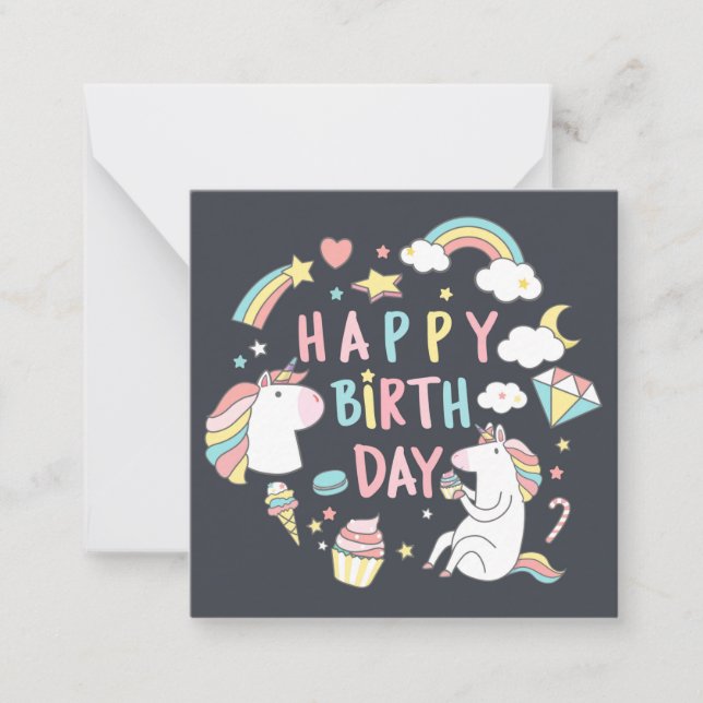 Unicorn Happy Birthday Note Card (Front)