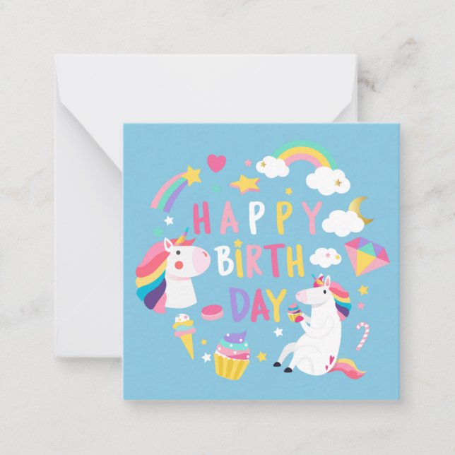Unicorn Happy Birthday Note Card (Front)