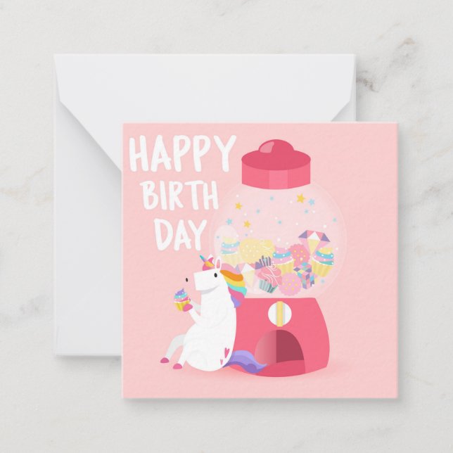 Unicorn Happy Birthday Note Card (Front)