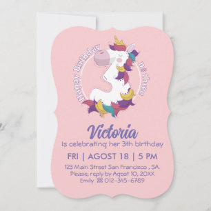 Unicorn Happy Birthday Number Three