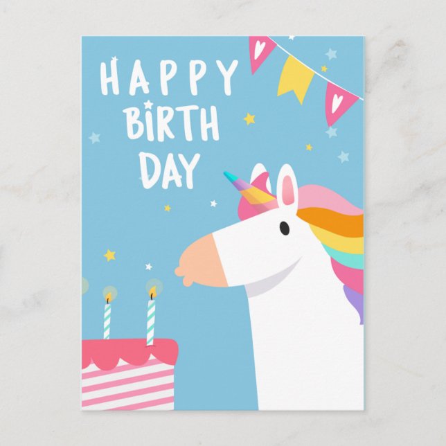 Unicorn Happy Birthday Postcard (Front)