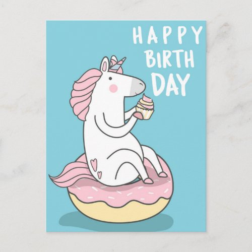 Unicorn Happy Birthday Postcard