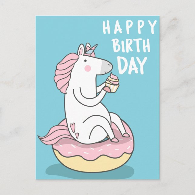 Unicorn Happy Birthday Postcard (Front)
