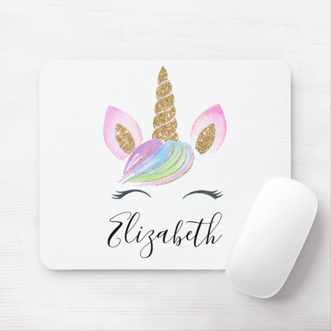 Unicorn Head Cute Personalized Custom Name Quote Mouse Pad (With Mouse)