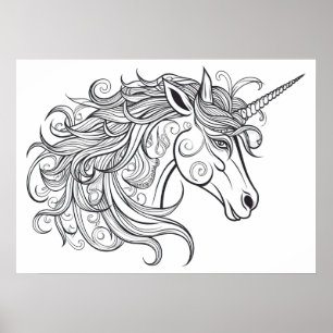 Unicorn Head Drawing Poster