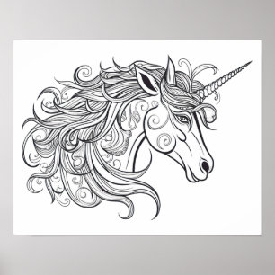 Unicorn Head Drawing Small Poster
