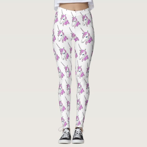 Unicorn Head Fantasy Pattern Custom Style Leggings