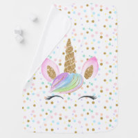 Unicorn Head Magical Rainbow Gold Glitter Pastel Baby Blanket