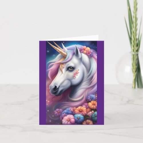 Unicorn Head With Flowers Birthday Greeting Card
