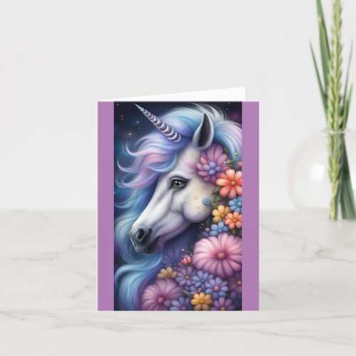  Unicorn Head With Flowers Thank You Card