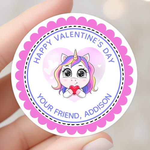 Unicorn Heart Cute Personalized Valentine Classic Round Sticker