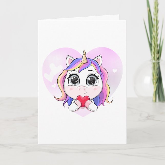 Unicorn Heart Cute Personalized Valentine Holiday Card (Front)